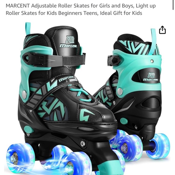 Kids - Light Up Adjustable Roller Skates - Size 11-1 - Teal&Black - Picture 1 of 7